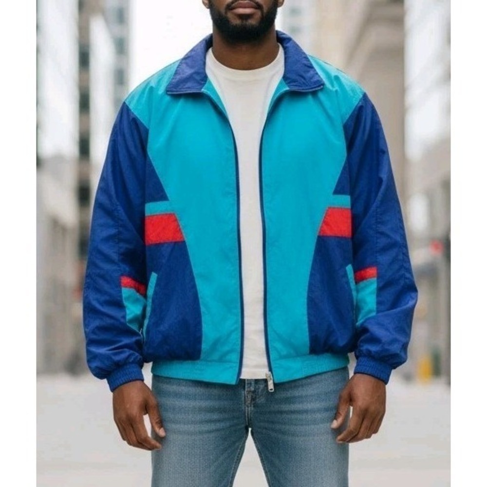 Vintage 90s Vizoy Color-Block Nylon Windbreaker Jacket Retro Streetwear Sz XL